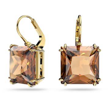 Millenia 水滴形耳环, 方形切割, 棕色, 镀金色调 - Swarovski, 5619494