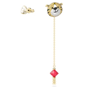 Zodiac Tiger 水滴形耳环, 非对称设计, 老虎, 短, 流光溢彩, 镀金色调 - Swarovski, 5620293