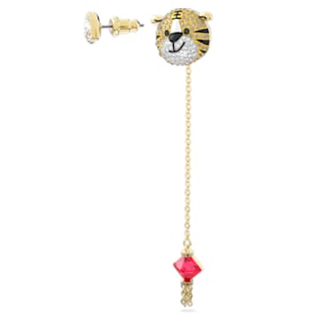 Zodiac Tiger 水滴形耳环, 非对称设计, 老虎, 短, 流光溢彩, 镀金色调 - Swarovski, 5620293