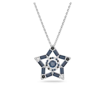 Stella pendant, Mixed cuts, Star, Long, Blue, Rhodium plated - Swarovski, 5620787