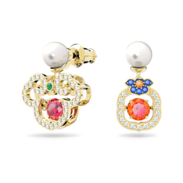 Gratia 水滴形耳环, 非对称设计, 流光溢彩, 镀金色调 - Swarovski, 5622087