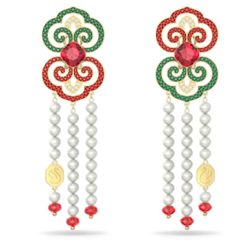 Gratia drop earrings, Asymmetrical design, Extra long, Multicolored, Gold-tone plated - Swarovski, 5622088