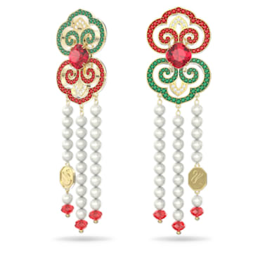 Gratia drop earrings, Asymmetrical design, Extra long, Multicolored, Gold-tone plated - Swarovski, 5622088