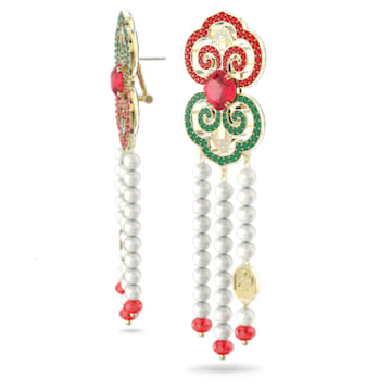 Gratia drop earrings, Asymmetrical design, Extra long, Multicolored, Gold-tone plated - Swarovski, 5622088