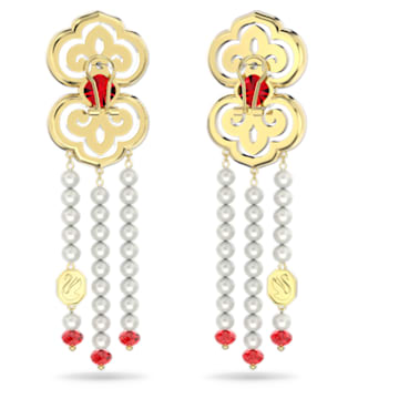 Gratia drop earrings, Asymmetrical design, Extra long, Multicolored, Gold-tone plated - Swarovski, 5622088