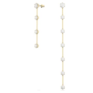 Constella drop earrings, Asymmetrical design, Round cut, White, Shiny gold-tone plated - Swarovski, 5622721