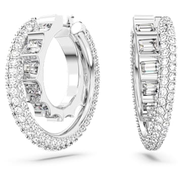 Rota hoop earrings, Mixed cuts, White, Rhodium plated - Swarovski, 5623483