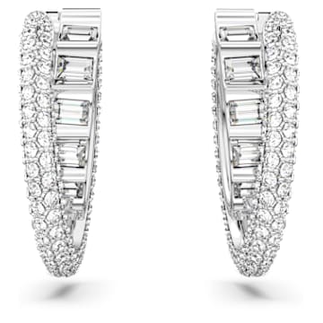 Rota hoop earrings, Mixed cuts, White, Rhodium plated - Swarovski, 5623483