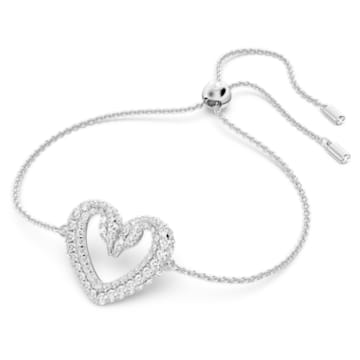 Una bracelet, Pavé, Heart, Medium, White, Rhodium plated - Swarovski, 5625534
