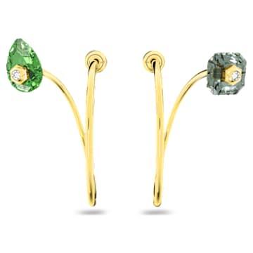 Numina 水滴形耳环, 非对称设计, 混合切割, 短, 流光溢彩, 镀金色调 - Swarovski, 5626077