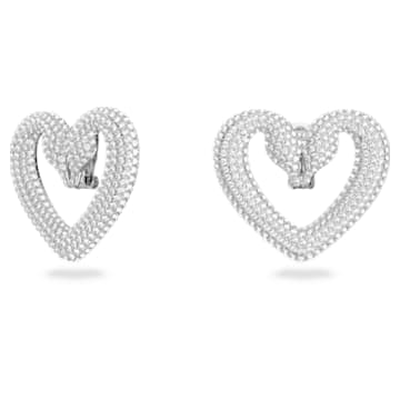 Una clip earrings, Pavé, Heart, Large, White, Rhodium plated - Swarovski, 5626172