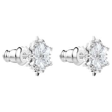 Magic stud earrings, Snowflake, White, Rhodium plated - Swarovski, 5627347