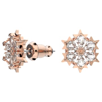 Magic stud earrings, Snowflake, White, Rose gold-tone plated - Swarovski, 5627348