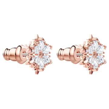 Magic stud earrings, Snowflake, White, Rose gold-tone plated - Swarovski, 5627348