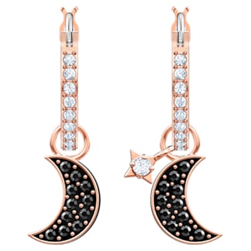 Swarovski Symbolic drop earrings, Moon and star, Black, Rose gold-tone plated - Swarovski, 5627352