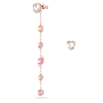 Gema 520 drop earrings, Asymmetrical design, Candy and heart, Pink, Rose gold-tone plated - Swarovski, 5627408