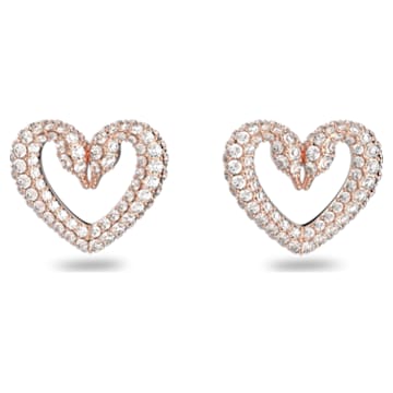Una stud earrings, Pavé, Heart, Medium, White, Rose gold-tone plated - Swarovski, 5628659