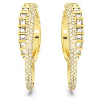 Rota hoop earrings, Mixed cuts, White, Gold-tone plated - Swarovski, 5629906