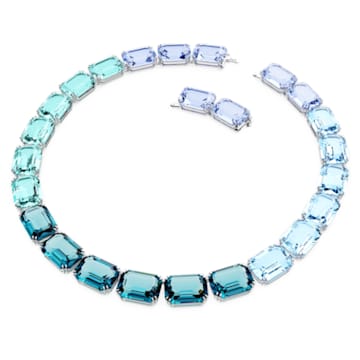 Millenia necklace, Octagon cut, Blue, Rhodium plated - Swarovski, 5630369