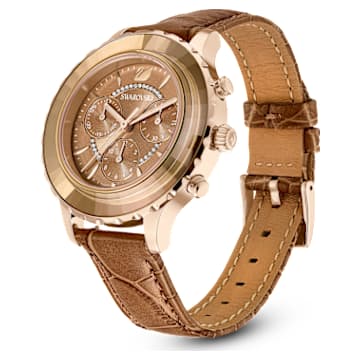 Octea Lux Chrono watch, Swiss Made, Leather strap, Brown, Gold-tone finish - Swarovski, 5632260