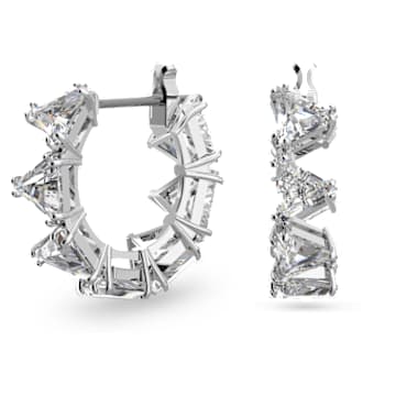Ortyx 大圈耳环, 三角形切割, 小码, 白色, 镀铑 - Swarovski, 5632467