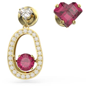 Cariti drop earrings, Asymmetrical design, Red bean, Red, Gold-tone plated - Swarovski, 5634705