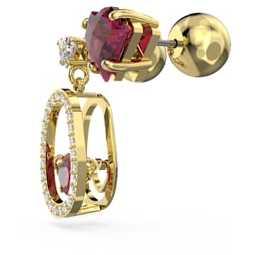 Cariti drop earrings, Asymmetrical design, Red bean, Red, Gold-tone plated - Swarovski, 5634705