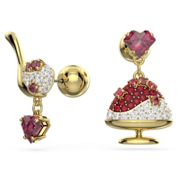 Cariti drop earrings, Asymmetrical design, Red bean ice, Red, Gold-tone plated - Swarovski, 5634707