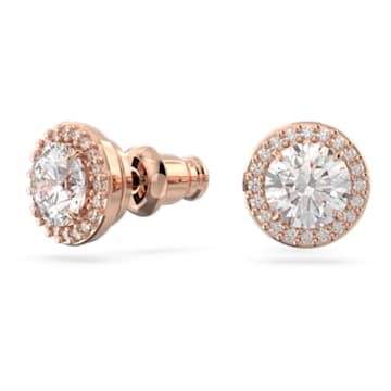 Constella stud earrings, Round cut, Pavé, White, Rose gold-tone plated - Swarovski, 5636275