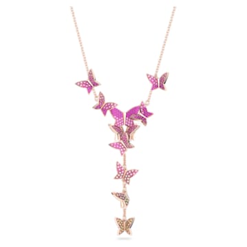 Lilia Y形项链, 蝴蝶, 粉红色, 镀玫瑰金色调 - Swarovski, 5636420