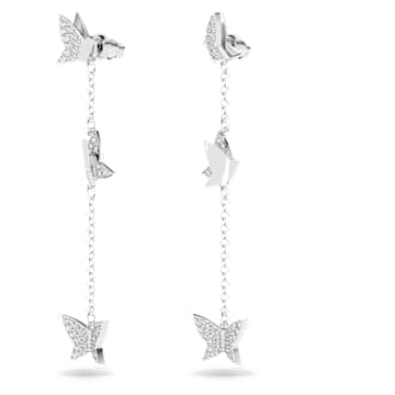 Lilia drop earrings, Butterfly, Long, White, Rhodium plated - Swarovski, 5636423