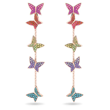 Lilia drop earrings, Butterfly, Long, Multicolored, Rose gold-tone plated - Swarovski, 5636425