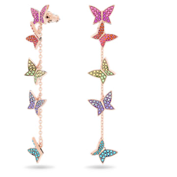 Lilia 水滴形耳环, 蝴蝶, 短, 流光溢彩, 镀玫瑰金色调 - Swarovski, 5636425