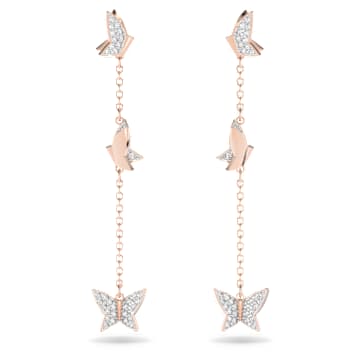 Lilia drop earrings, Butterfly, Long, White, Rose gold-tone plated - Swarovski, 5636426