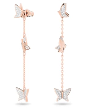 Lilia 水滴形耳环, 蝴蝶, 短, 白色, 镀玫瑰金色调 - Swarovski, 5636426