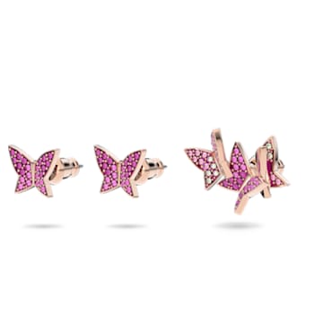 Lilia stud earrings, Set (3), Butterfly, Pink, Rose gold-tone plated - Swarovski, 5636428