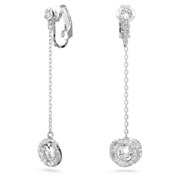 Generation clip earrings, Long, White, Rhodium plated - Swarovski, 5636510