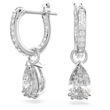 Millenia hoop earrings, Pear cut, White, Rhodium plated - Swarovski, 5636716