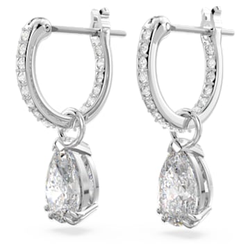 Millenia hoop earrings, Pear cut, White, Rhodium plated - Swarovski, 5636716