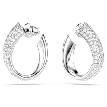 Exist hoop earrings, Small, White, Rhodium plated - Swarovski, 5637563