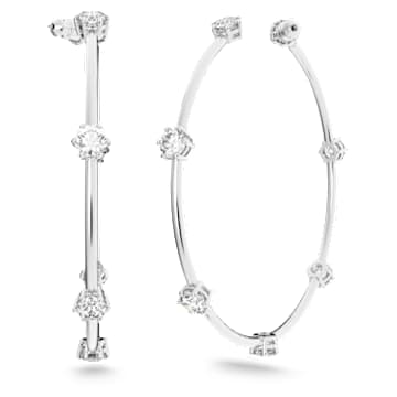 Constella hoop earrings, Round cut, Small, White, Rhodium plated - Swarovski, 5638698