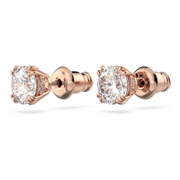 Constella stud earrings, Round cut, White, Rose gold-tone plated - Swarovski, 5638801