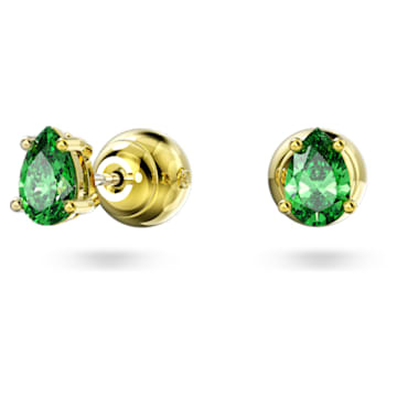 Stilla stud earrings, Pear cut, Green, Gold-tone plated - Swarovski, 5639120