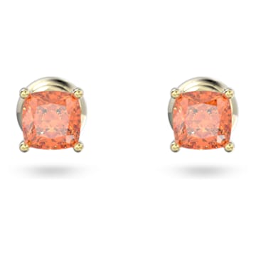 Stilla stud earrings, Cushion cut, Orange, Gold-tone plated - Swarovski, 5639123