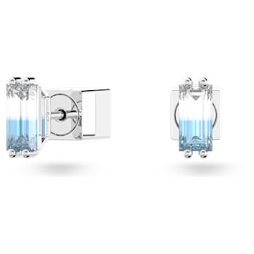 Stilla stud earrings, Baguette cut, Blue, Rhodium plated - Swarovski, 5639132