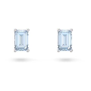 Stilla stud earrings, Octagon cut, Blue, Rhodium plated - Swarovski, 5639134