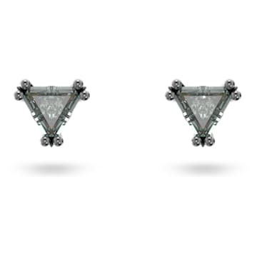 Stilla stud earrings, Triangle cut, Gray, Ruthenium plated - Swarovski, 5639137