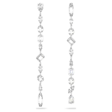 Gema drop earrings, Asymmetrical design, Mixed cuts, Extra long, White, Rhodium plated - Swarovski, 5639328