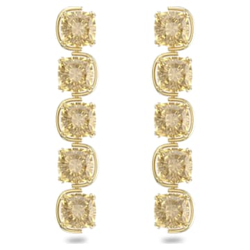 Harmonia drop earrings, Cushion cut floating crystals, Gold tone, Gold-tone plated - Swarovski, 5640043