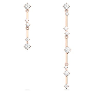 Constella drop earrings, Asymmetrical design, Round cut, White, Rose gold-tone plated - Swarovski, 5640280
